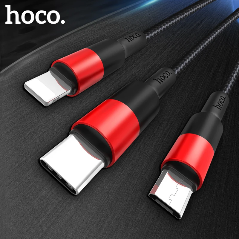 HOCO 3в1 USB зарядное устройство кабель для iPhone 11 Pro X XS Max XR 7 8 Android Micro USB кабель type C для samsung S9 Xiaomi Быстрая зарядка