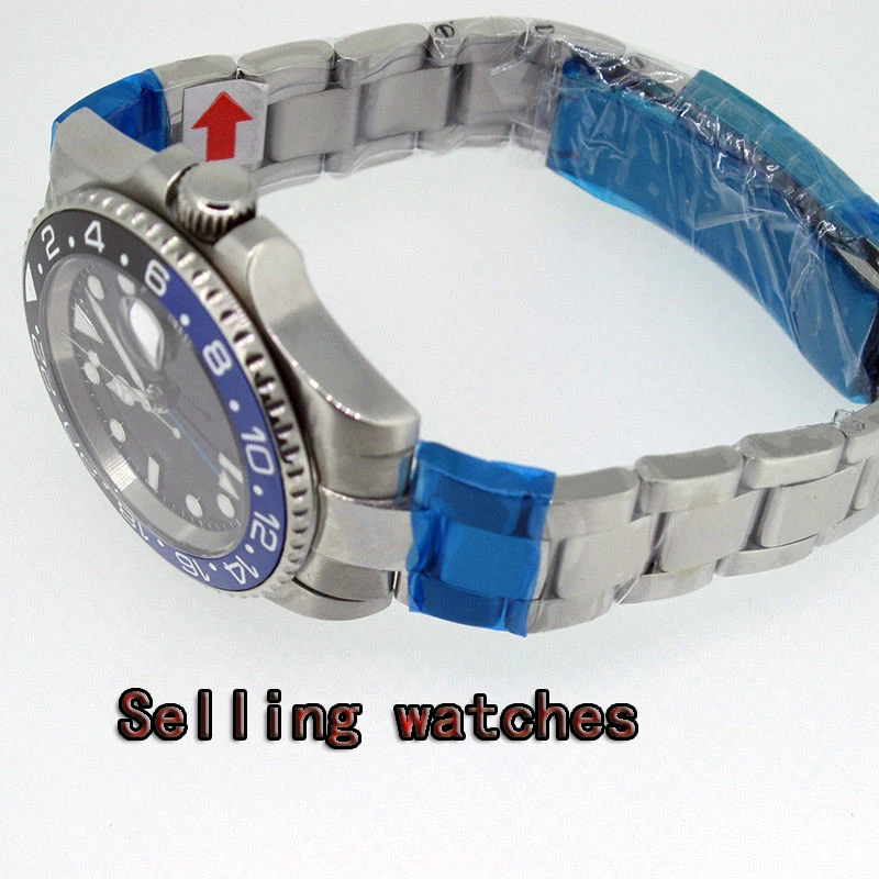 40 мм Parnis с сапфирами и кристаллами GMT автоматические механические светящиеся мужские часы черный и синий керамический ободок