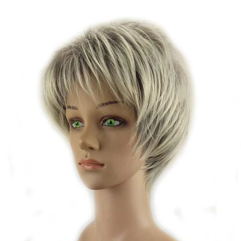 HAIRJOY Женские синтетические волосы парики Короткие вьющиеся слоистая стрижка серый выделенный балаяж серый парик