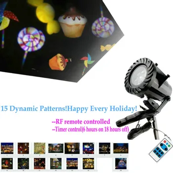 

Remote controlled Mini LED Projector Light 15 Moving Slides seasonal pattern lens Snowflake Landscape Spotlight Xmas Home Party