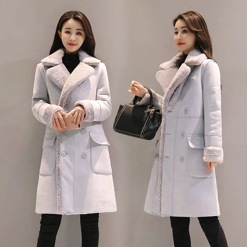 Женская одежда модная женская одежда куртки зимние женские корейские Харадзюку пуховик плюс толстый бархат пальто из овечьей шерсти - Цвет: Light grey