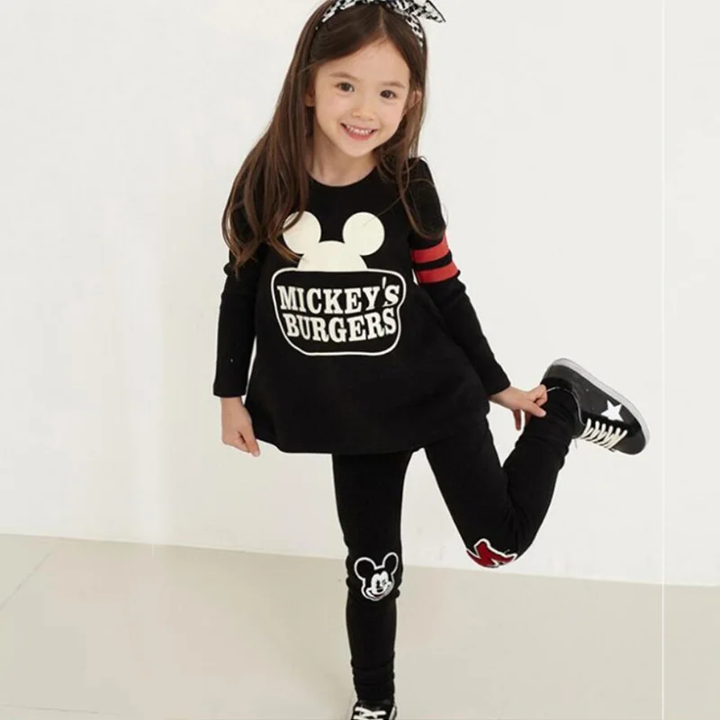 Модная детская одежда с Минни Маус для девочек; футболка с длинными рукавами для малышей+ леггинсы; брючный костюм; комплект детской одежды
