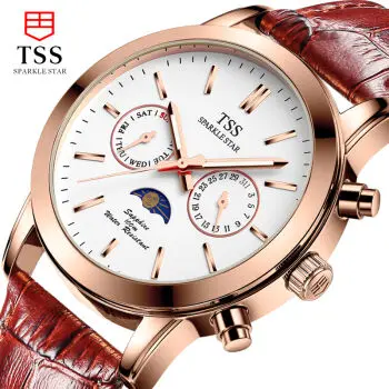 TSS gold shell flour quartz watch men watch three pin 50m waterproof sports watch 24 hours