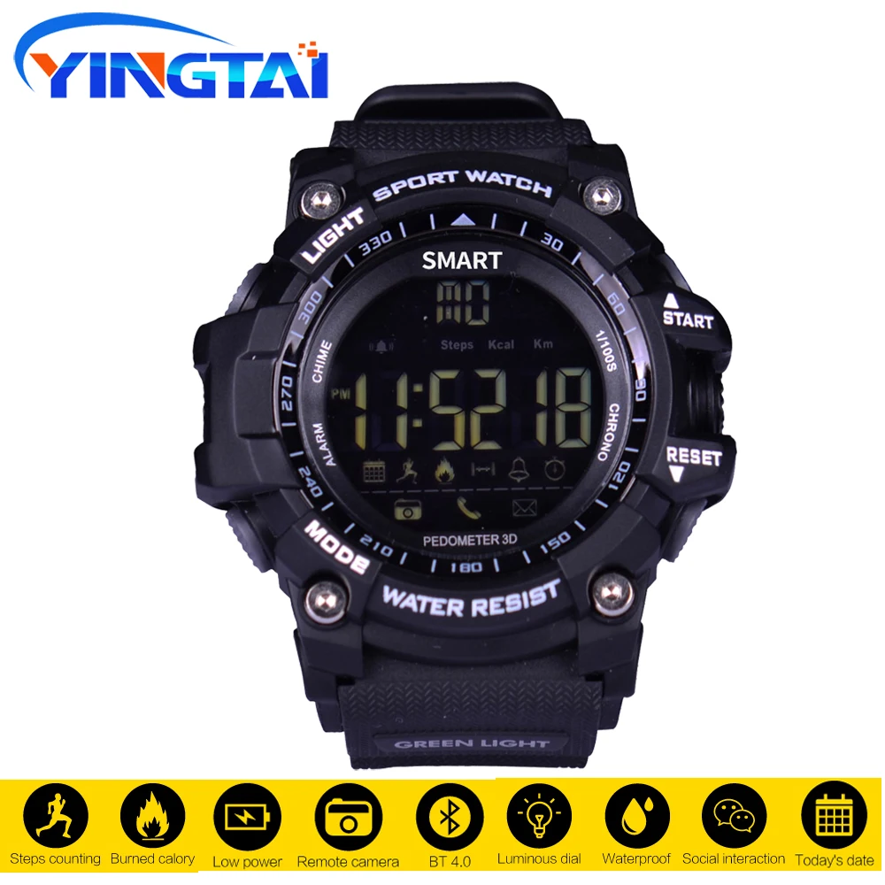 YINGTAI Bluetooth Smart часы EX16 секундомер дистанционного Управление шагомер спортивные IP67