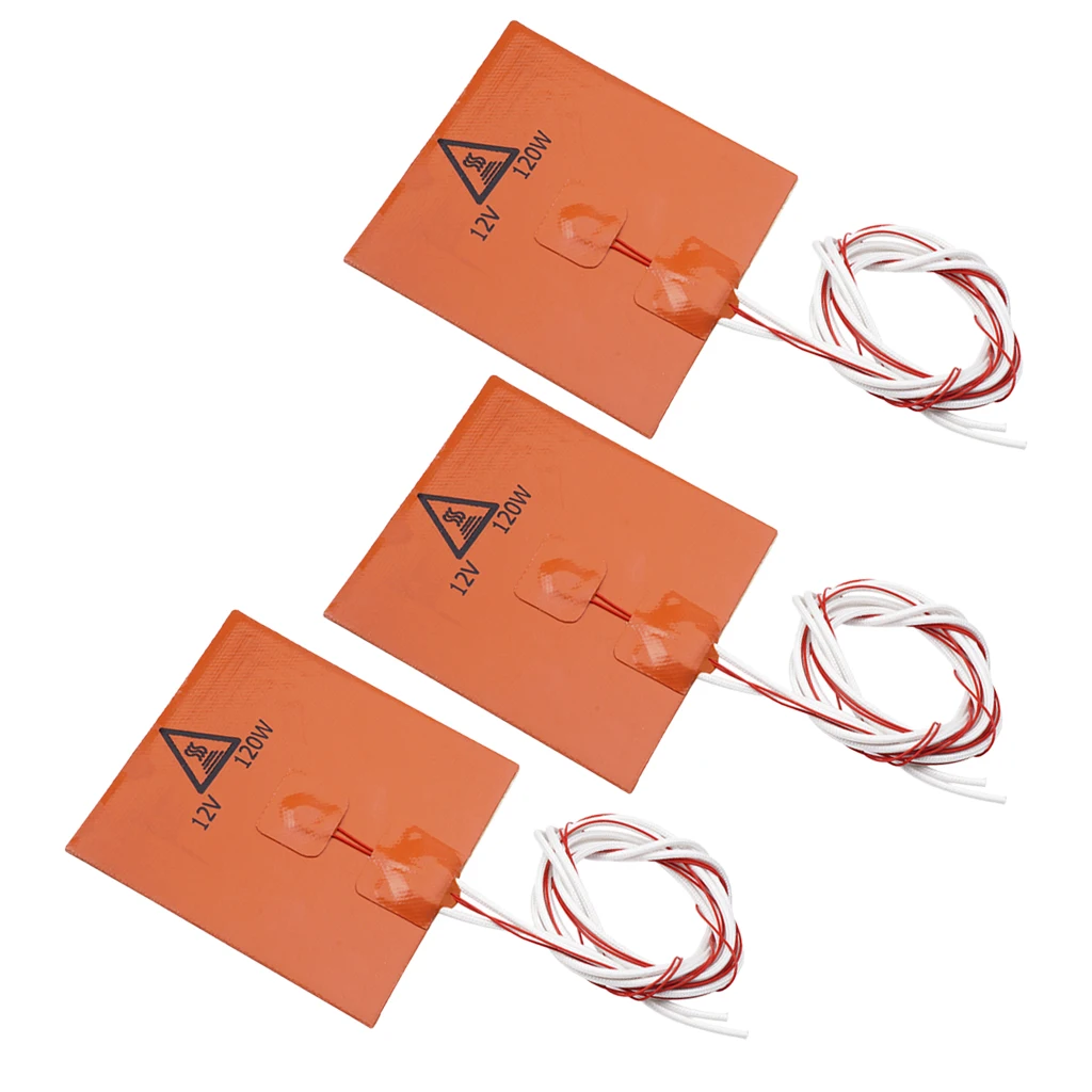 3x 12V 120*120mm 120W Rubber Silicone Heating Pad For 3D Printer Heated Bed 