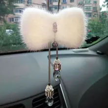 cool car diamonds rearview mirror hanging decoration luxury Crystal bling Fur ornament women girls’ car accessories