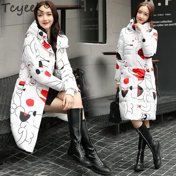 

Tcyeek Winter Jacket Women Fashion Print Parkas Female Thick Down Cotton Padded Warm Long Coat Female Clothes Parka Mujer LWL902