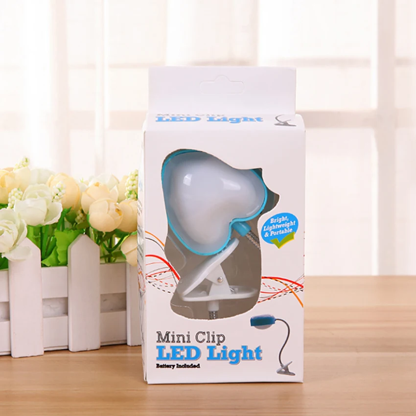 Heart Shape Clip-on LED Book Light Bedroom Flexible Reading Lamp Eyes-protect Energy-save Night Light Students Learning Lighting