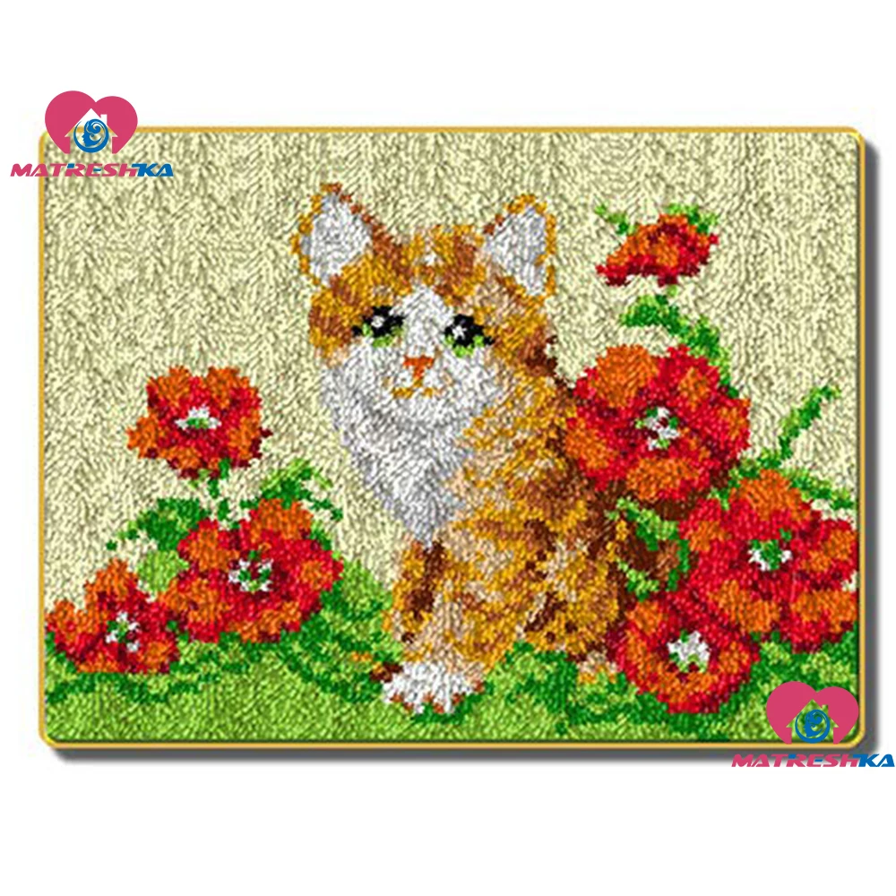 

Hot diy Printed Carpet home decor diy Latch Hook Rug Kits by Needlework Unfinished Handmade Dog Crocheting Rug Yarn Cushion Mat