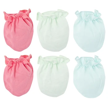 

Kavkas 3 Pairs Fashion Baby Anti Scratching Gloves Solid Newborn Protection Face Cotton Scratch Mittens 0-6 months