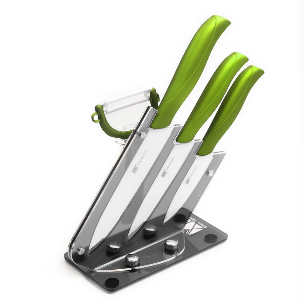 

XYJ Brand Multi-Purpose Ceramic Knife Holder And 3 Inch 4 Inch 5 Inch Kitchen Knife Set+ A Green Handle Peeler New Cooking Tools