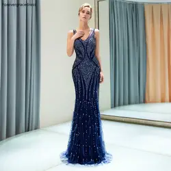 Forevergracedress королевский синий V средства ухода за кожей шеи вечерние платья 2019 бисер без рукавов официальная Вечеринка платья большого