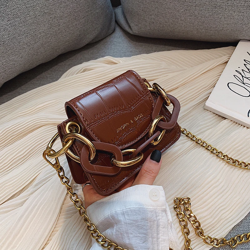 Элегантная женская вместительная мини-сумка с каменным узором, новинка года, качественная женская дизайнерская сумка из искусственной кожи, сумка через плечо с цепочкой - Цвет: Coffee color