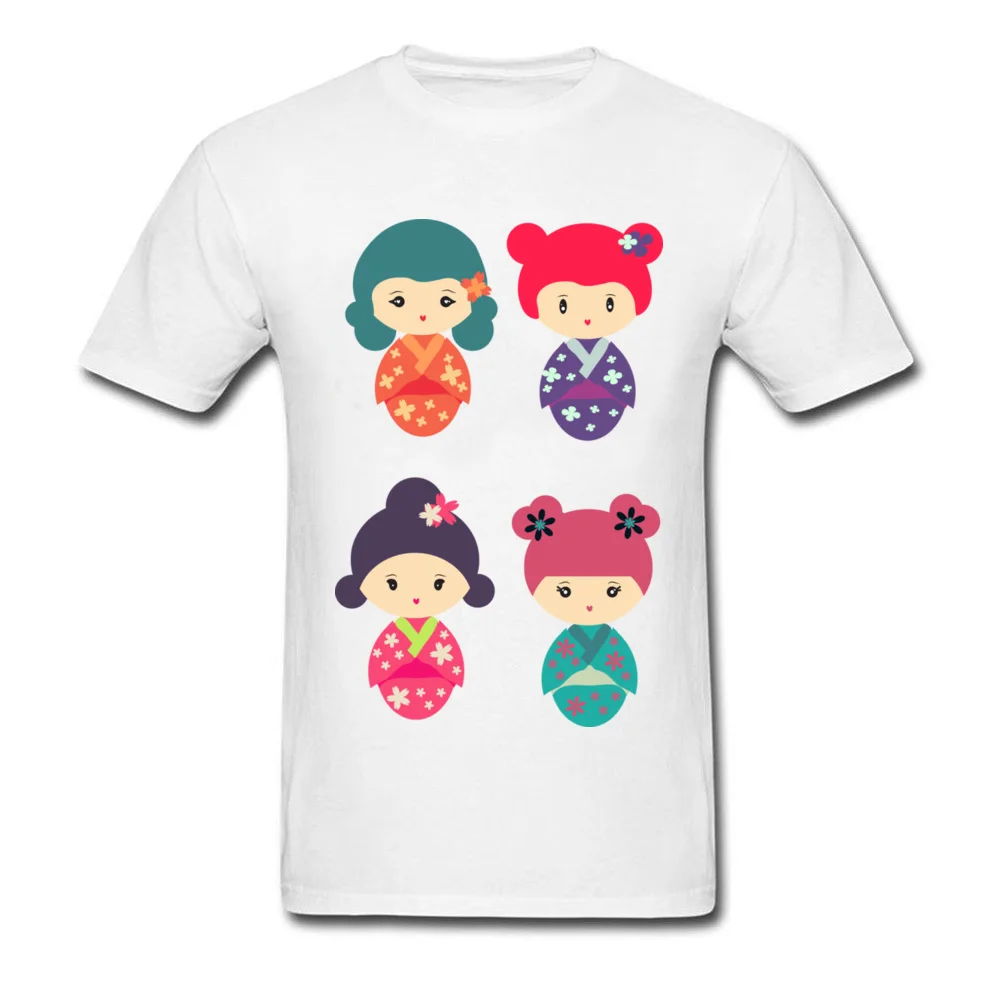 Kokeshi Design Short Sleeve Tops Shirts Lovers Day O Neck 100% Cotton Fabric Men T Shirts Design Sweatshirts Slim Fit Kokeshi white