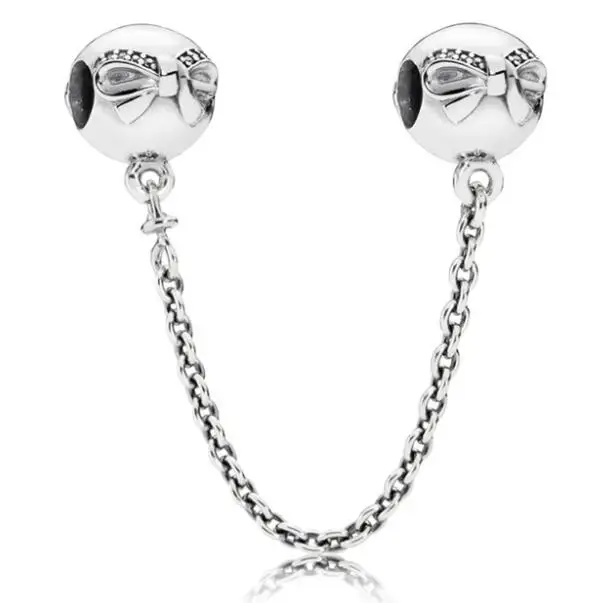 

Authentic 925 Sterling Silver Thread Bead Charm Dainty Bow Safety Chain Beads Fit Pandora Bracelet & Necklace Diy Jewelry