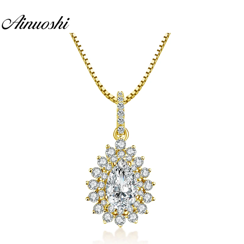 

AINUOSHI 10K Yellow Gold Water Drop Pendant 1 Carat Pear Cut SONA Diamond Pendant Luxurious Women Jewelry Gifts Separate Pendant