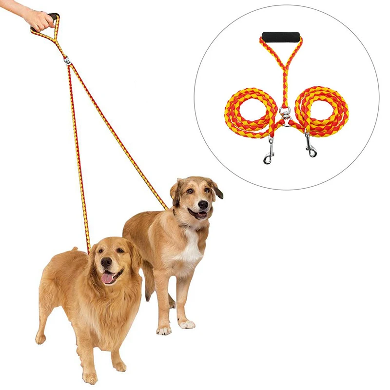 New Nylon Weaving Durable One Drag Two Dog Leash While Holding Two Dogs