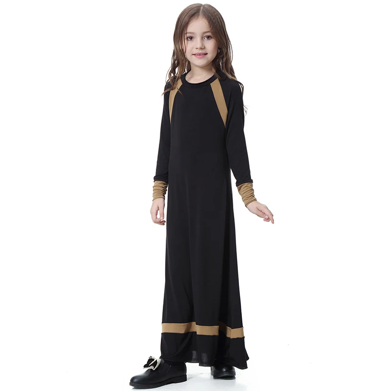

Girl Abaya Dress O Neck Long Sleeve Patchwork 4 Colors Kids Abaya Muslim Dress