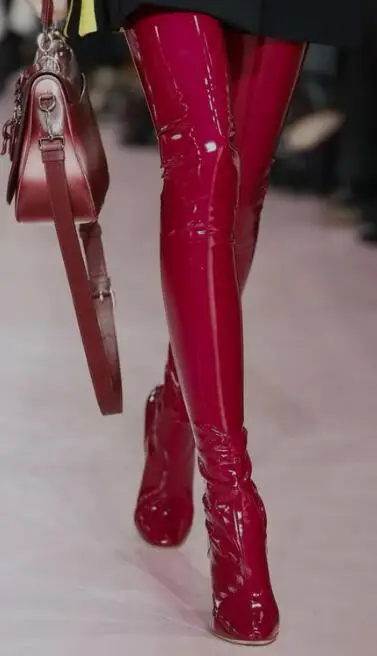 red latex thigh high boots