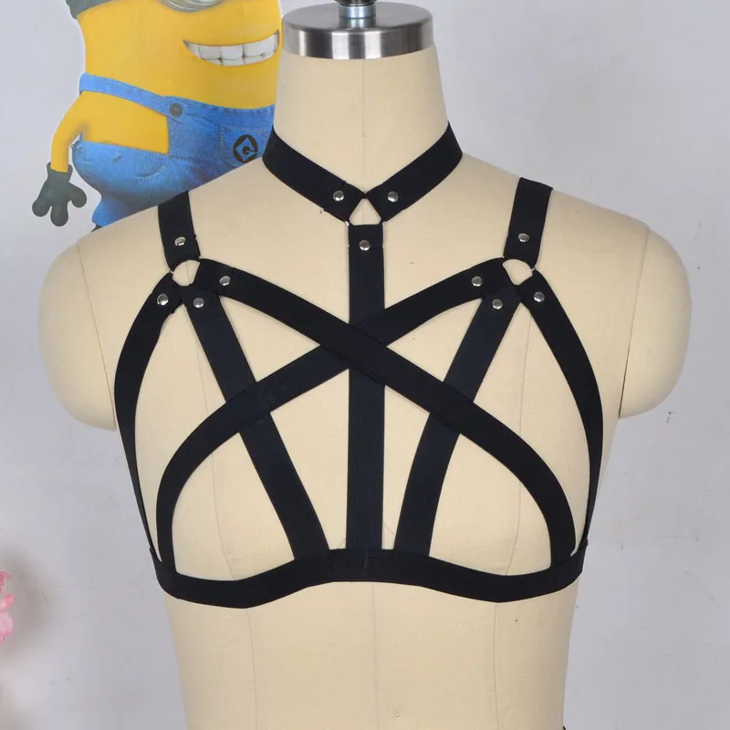 

Hot Women body Adjust Cage bra harness Sexy body stocking Goth harajuku Pentagram harness hand made Valentine's Day gift Harness