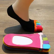 Женские носки в Корейском стиле; сезон весна-лето; Короткие хлопковые носки; женские невидимые носки; носки-тапочки с пятью пальцами;