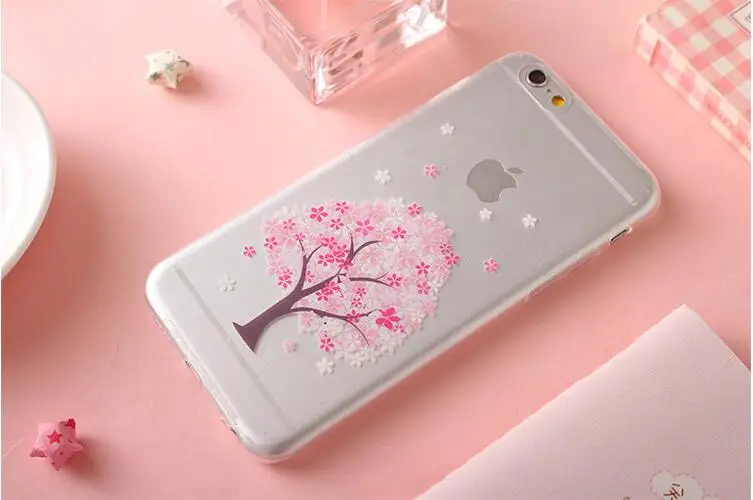 Sakura Relief Painted Phone Cases For iPhone 6 6s plus 5 5S SE Case Shell Coque Soft Silicone Transparent Cover |