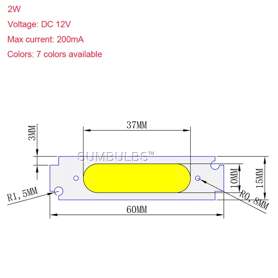 60x15MM DC 12V 2W COB LED ���� Ĩ, ȭ��Ʈ ���ο� ������ �׸� ���� ���� ���� LED ��Ʈ���� ���� DIY ���� 6CM, 10 ��