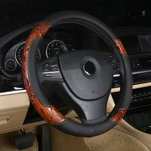 LUNASBORE virutas De Madera Cubierta Del Volante Del Coche de Carreras juego de Tapas De Cuero 36/38/40 cm Para BMW/Honda/AUDI/Ford/Toyota/volkswagen