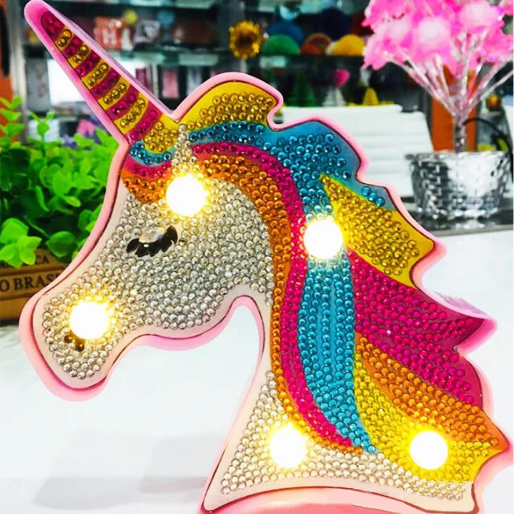 5D алмазная картина Единорог Ночник DIY мультфильм животное круглая дрель домашний