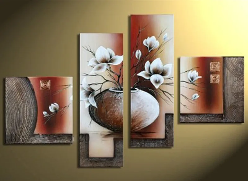 

Home Decor Wall Art 4 Pieces Pictures Modern Abstract Flower Oil Painting on Canvas Handpainted Acrylic Floral & Vase Paintings