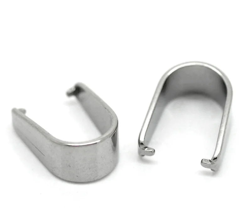 30PCs Silver Tone Stainless Steel Pinch Clips Bail Connectors 13x10mm
