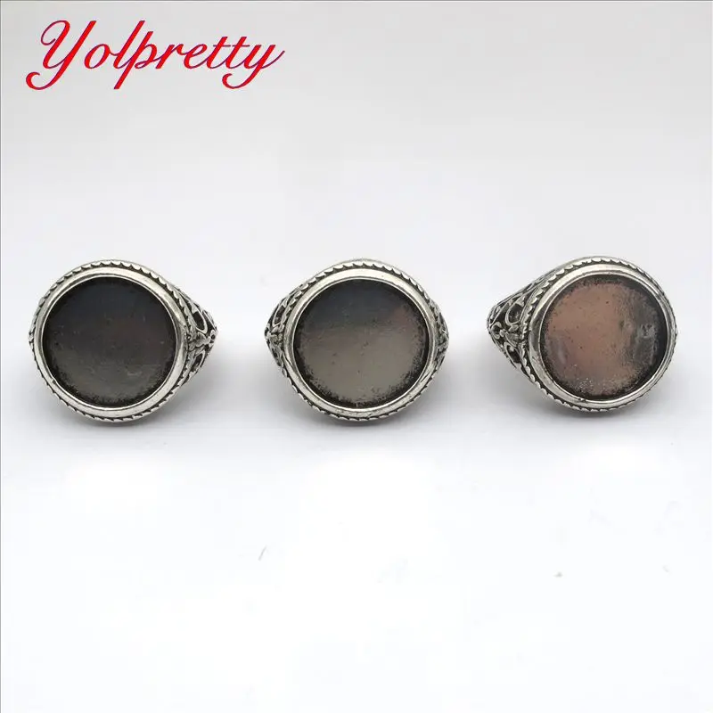 

Yolprtty Originality wholesale 1pcs 16mm Zinc Aiioy Retro pattern gemstone ring adjustable size setting findings