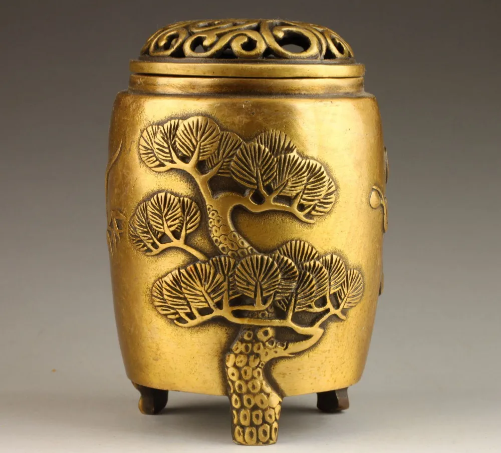

Ancient Chinese ancient handmade copper incense burner. Carved by three friends.