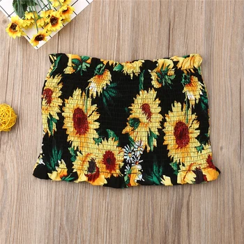 

Sexy Fashion Summer Skinny Women Sleeveless Crop Tops Backless Vest Sunflower Print Tube Tops Short Camis