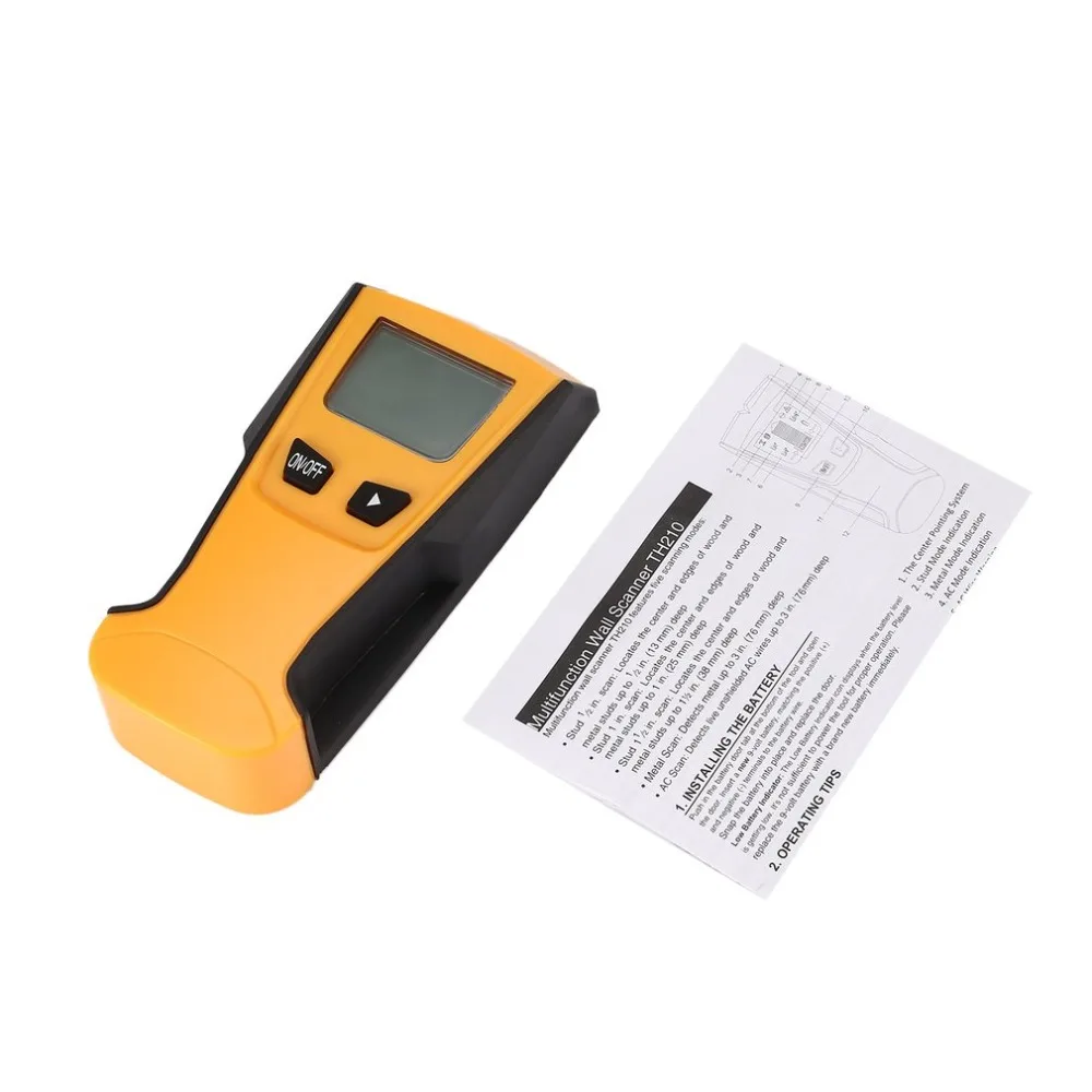 TH210 Professional Handheld Digital Lcd Display Wall Stud Center Scanner Wood Metal AC Live Wire Cable Warning Detector Finder