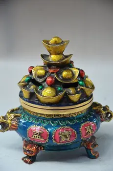 

15 cm * /ORIENTAL COPPER CLOISONNE HANDWORK CARVED CORNUCOPIA INCENSE BURNER