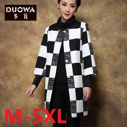 2016 Spring trench coat o-neck loose plaid single breasted trench plus size outerwear women clothing for mother