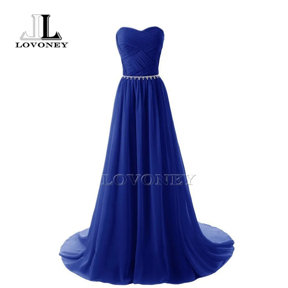 LOVONEY S305 Sexy Chiffon Beading Prom Dresses 2017 A Line Long Evening