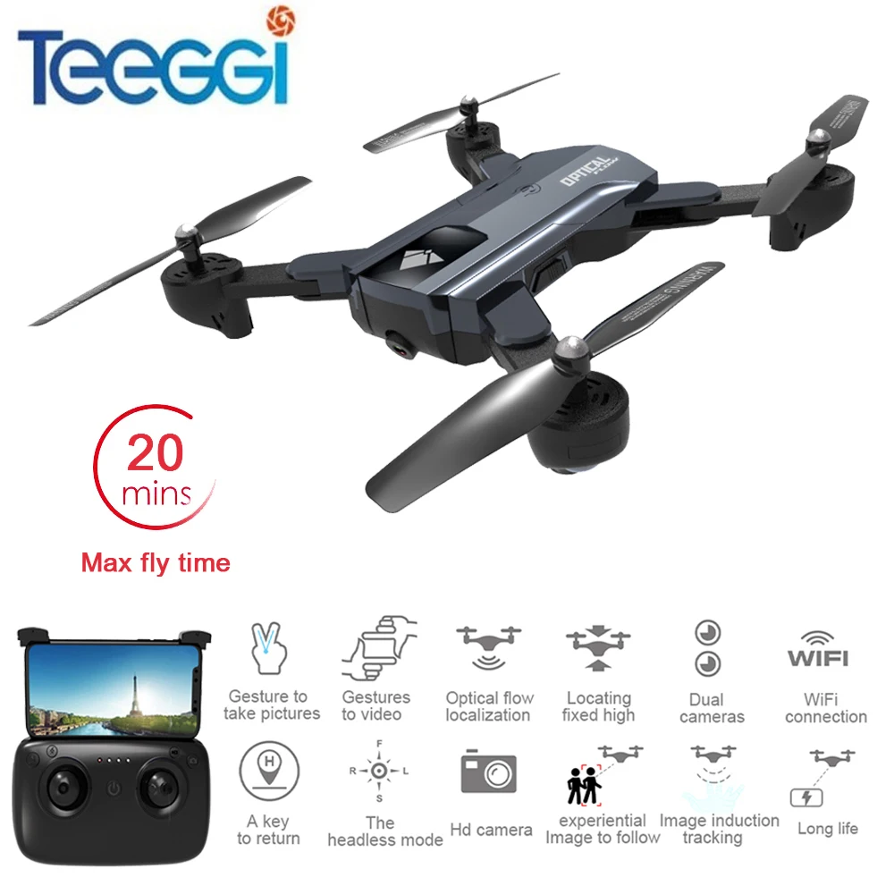 

Teeggi F196 Mini Foldable RC Drone with 2MP HD Camera RC Quadcopter Helicopter Optional Flow Localization VS Visuo XS809S SG700