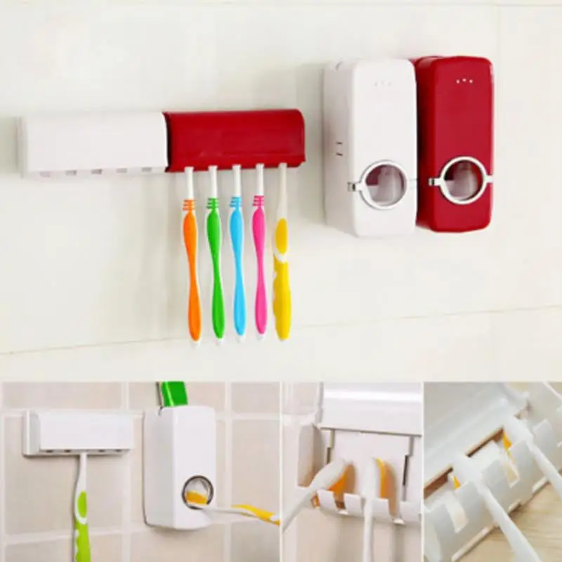 

Auto-Automatic-Toothpaste-Dispenser-5-Toothbrush-Holder-Set-Wall-Mount-Stand