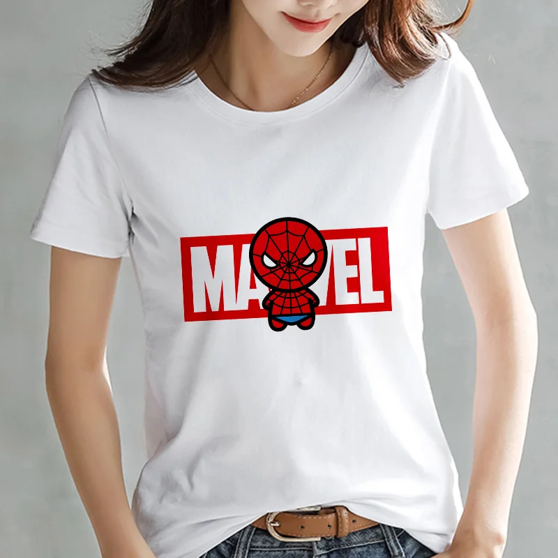 Модная футболка Marvel Мстители, Женская Футболка Harajuku с принтом, тонкая футболка с коротким рукавом, белые топы, женская одежда - Цвет: 621