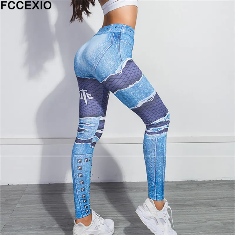

FCCEXIO New Fitness Leggings Women Sporting Push Up High Waist Active Wear Letter Patchwork Print Workout Female Casual Pants