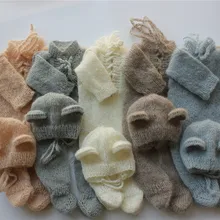 Наряд для фотосъемки новорожденных, комбинезоны для новорожденных и шапочка с медведем, комбинезон для новорожденных, шапочка-медвежонок, мохер, наряд для фотосессии