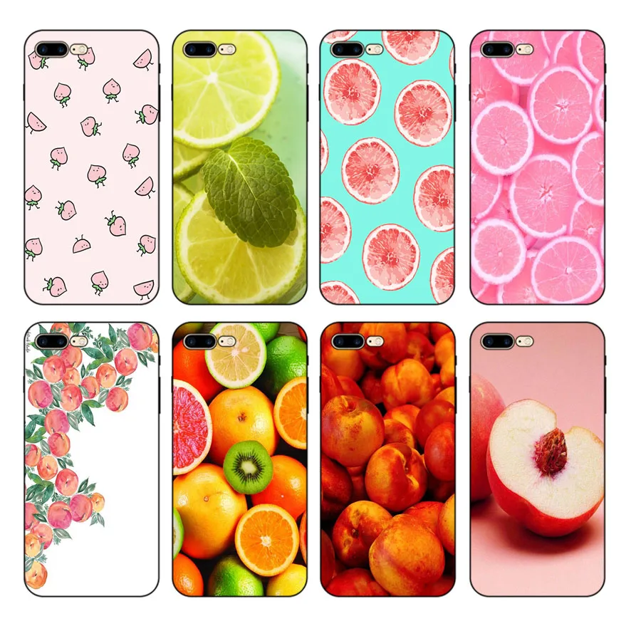 

HOUSTMUST Lovely Peach Lemon black Phone Case Cover For iPhone 8 8plus XS max XR XS 7 7plus 6 6s 6plus 5 5s SE phone case