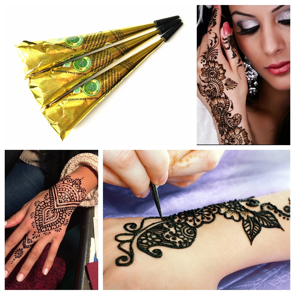 3PC Black Henna Tattoo Paste Cream Indian Mehndi ...