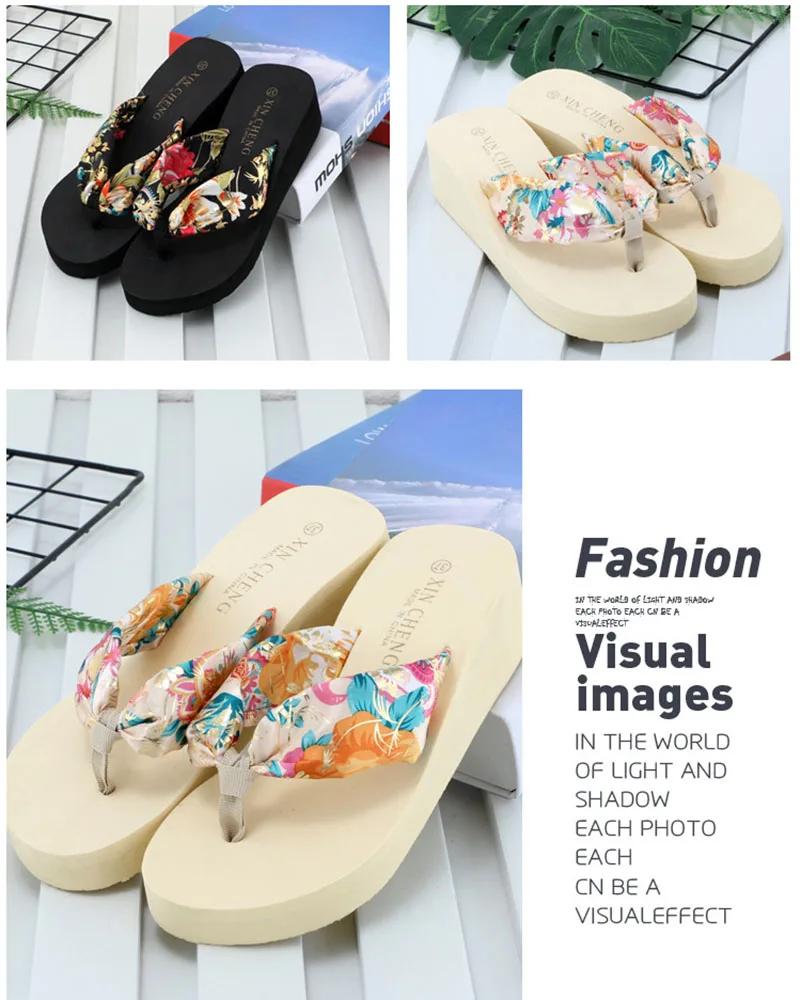 Женские пляжные сандалии; новая пляжная обувь на толстой подошве; нескользящие и износостойкие шлепанцы с принтом