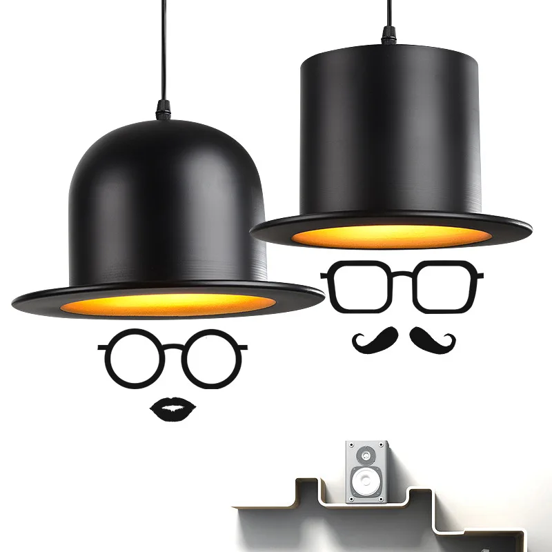 

Creative Top Hat Pendant Light Black Iron Vintage Hanging Pendant Lamp Industrial Retro Lighting Fixture for Restaurant Loft Bar