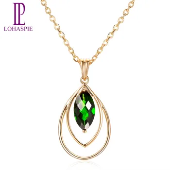 

Lohaspie Stone Jewelry 9K Yellow Gold Natural Chrome Diopside Romantic Pendant Fine Fashion Gemstone Jewelry For Women's Gift