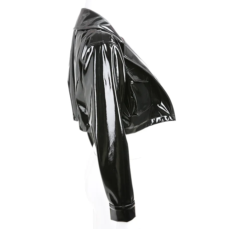 Helisopus, открытая стежка, укороченная куртка, женская панк искусственная кожа, черная повседневная куртка, отложной воротник, байкерское короткое пальто, уличная одежда