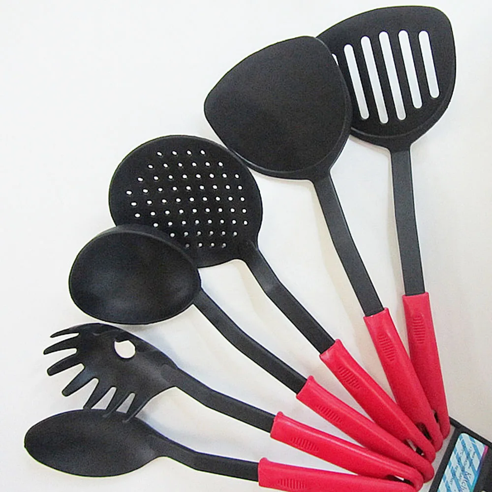 Top Selling 6 Piece Black Red Nylon Kitchen Tool Set Cooking Tools